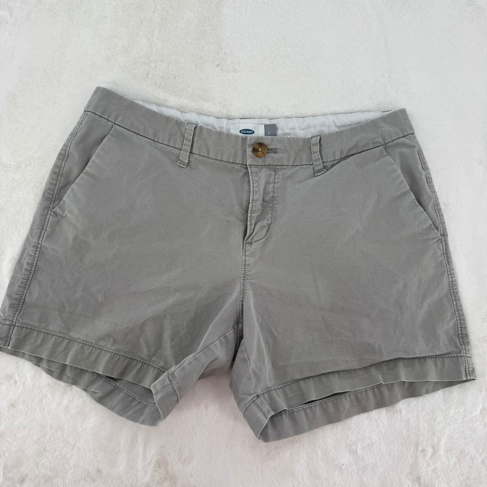 Old Navy Chino Shorts Womens 4 Gray Stretch Mid Rise Casual Cotton Blend